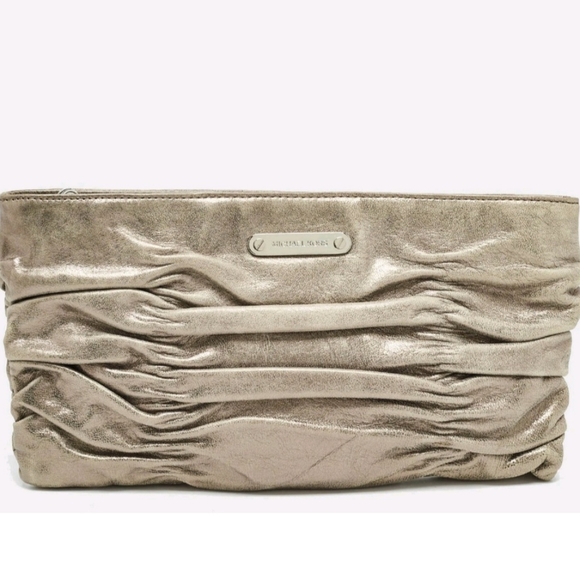 Michael Kors Handbags - Michael Kors Webster Gold/Silverish Metallic Rushed Leather Wallet Clutch Bag